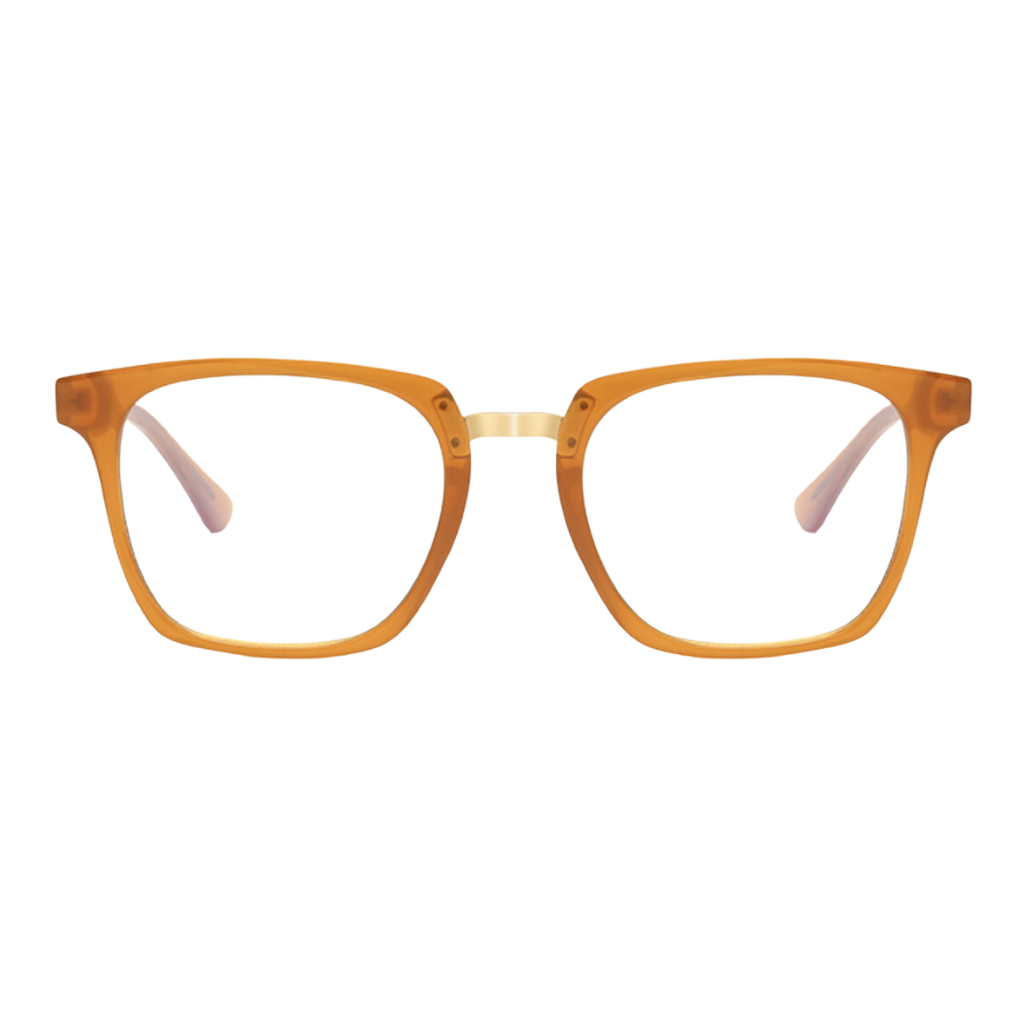 caramel horn rimmed square glasses with metal bridge front view