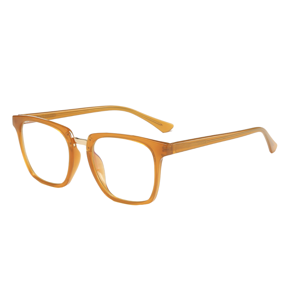 caramel horn rimmed square glasses with metal bridge side view