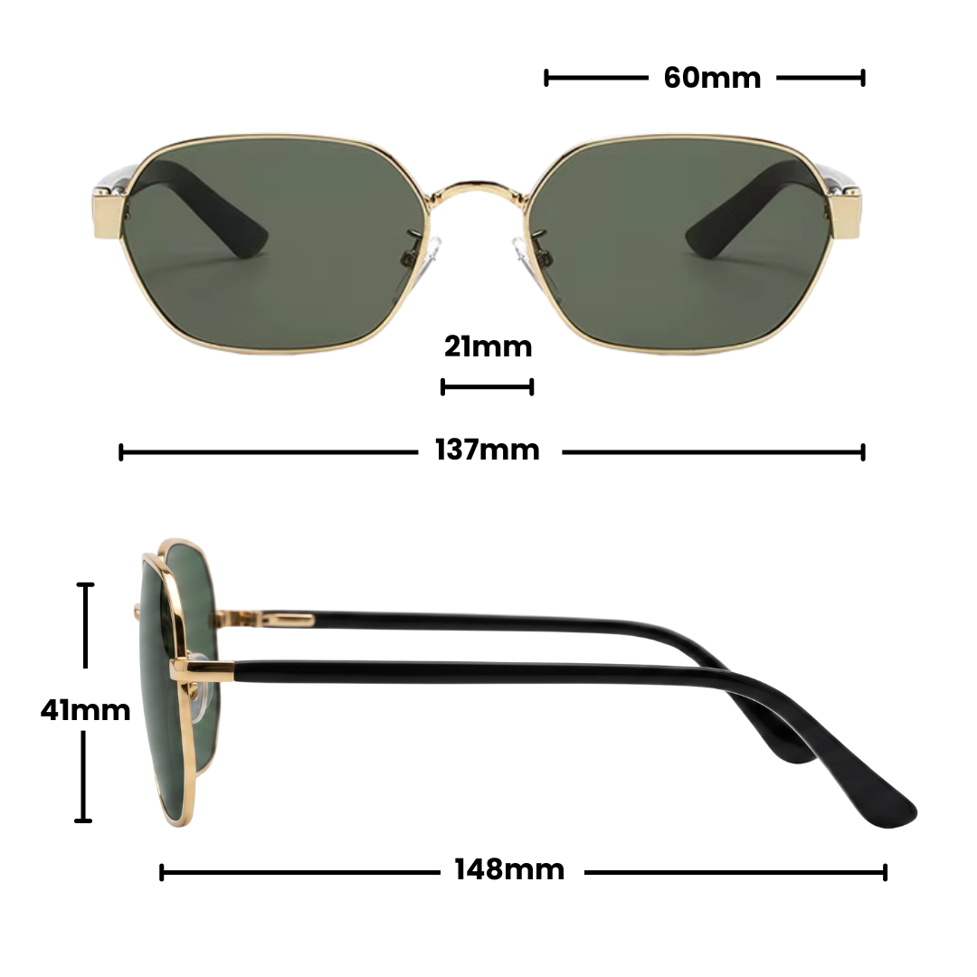 Gleam Eyewear | Diana Sunglasses | Square Green Lens Dimension