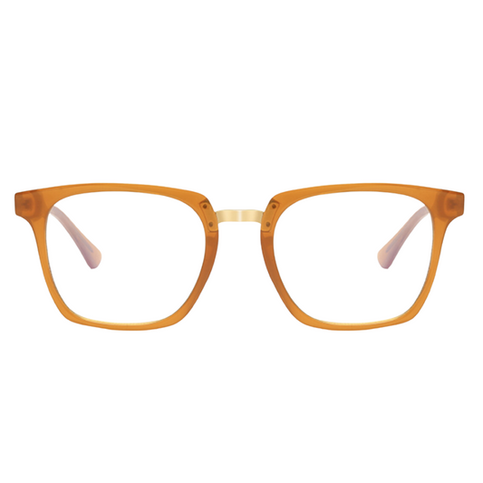 caramel horn rimmed square glasses with metal bridge front view