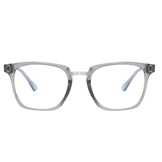 gray horn rimmed square glasses with metal bridge front view