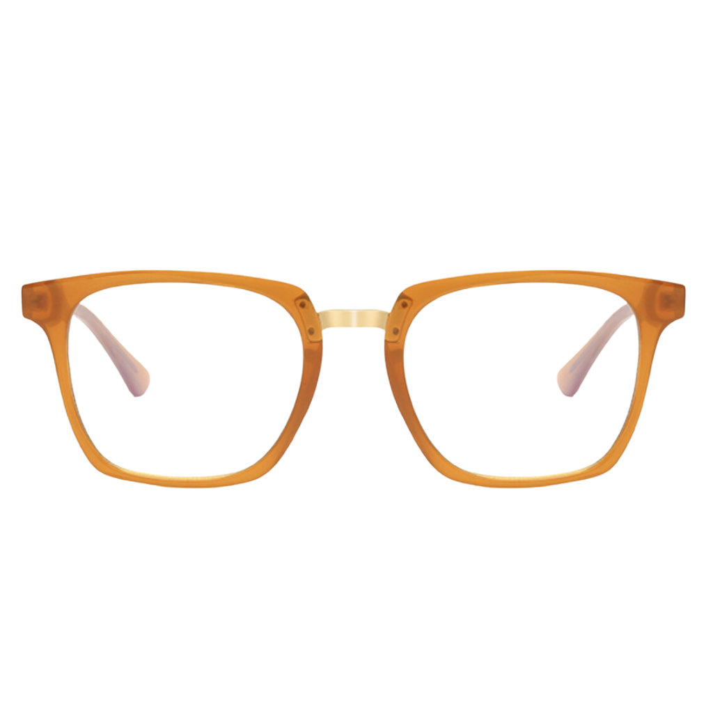 caramel horn rimmed square glasses with metal bridge front view