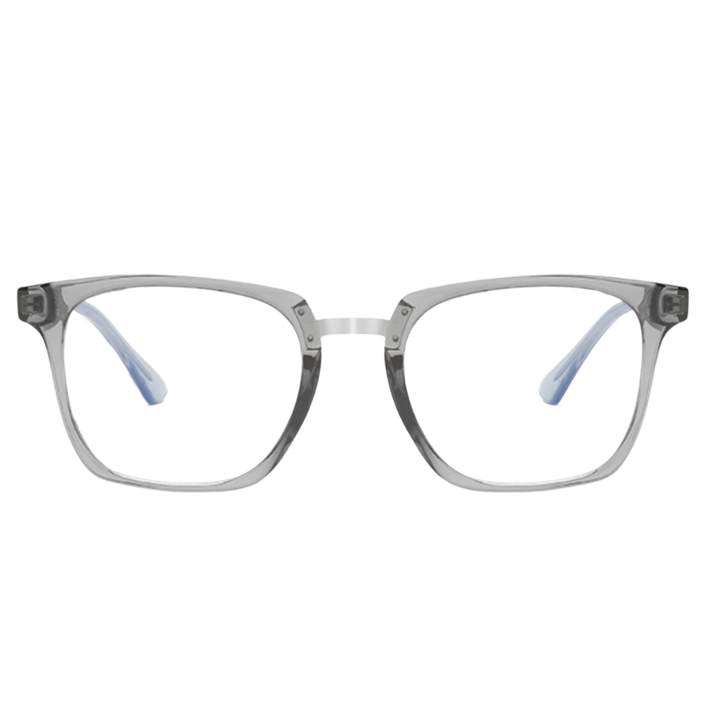 gray horn rimmed square glasses with metal bridge front view
