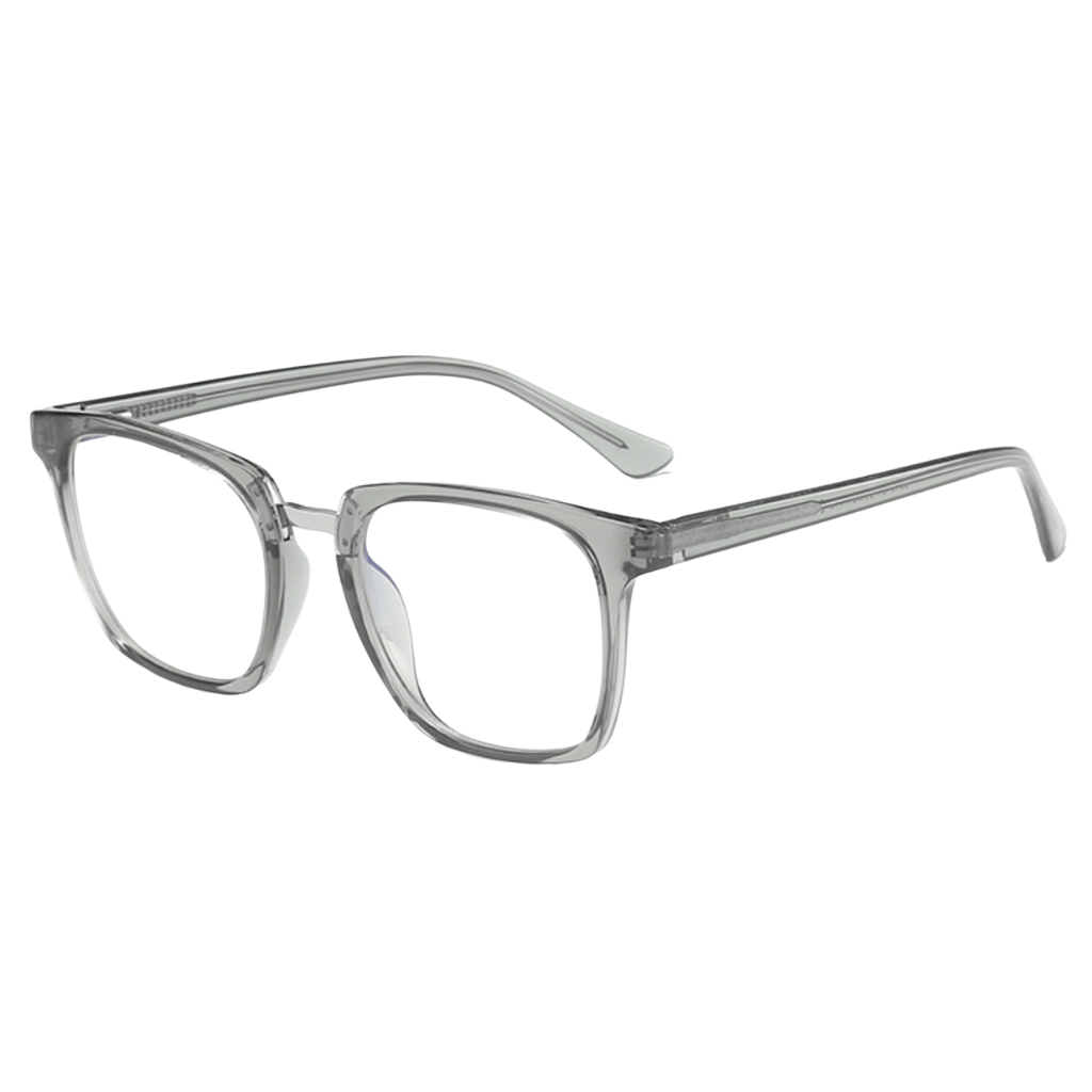 gray horn rimmed square glasses with metal bridge side view