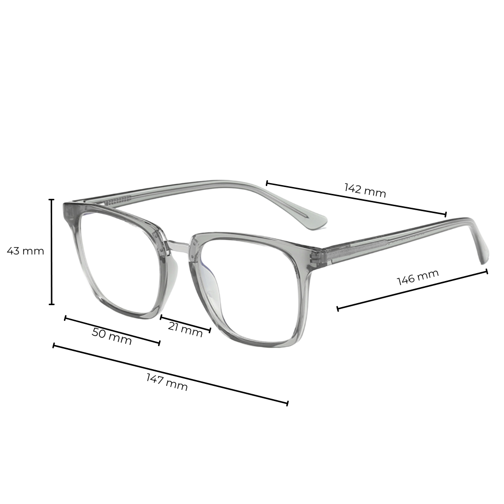 gray horn rimmed square glasses with metal bridge size dimension