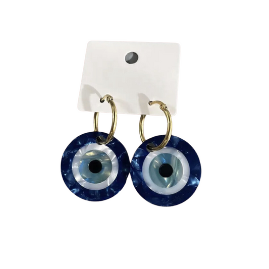 evil eye earrings gold hoop glossy finish front view