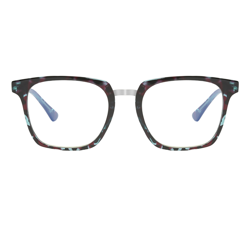 Teal Tortoise horn rimmed square glasses with metal bridge front view