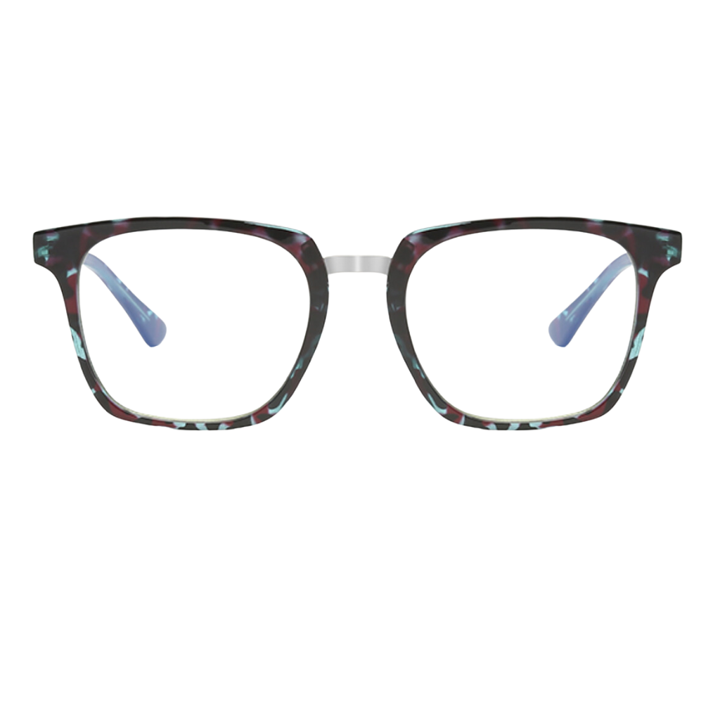 Teal Tortoise horn rimmed square glasses with metal bridge front view