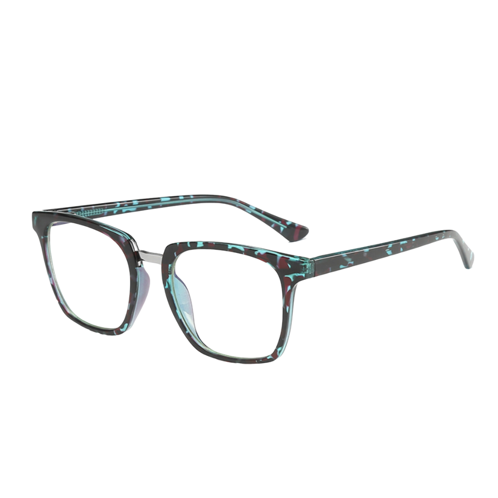 Teal Tortoise horn rimmed square glasses with metal bridge side view