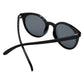 Black sunglasses featuring a gold leo zodiac sign engraved on the endpiece - back View