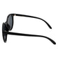 Black sunglasses featuring a gold libra zodiac sign engraved on the endpiece - side View