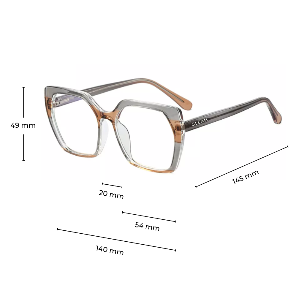 Measurement Details of Gray and Ombre-Colored Blue Light-Blocking Sunglasses in Auxiliary View