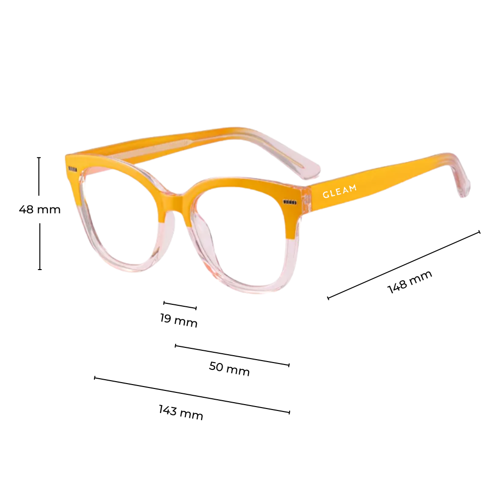 Measurement Details of Yellow Blue Light-Blocking Sunglasses in Auxiliary View