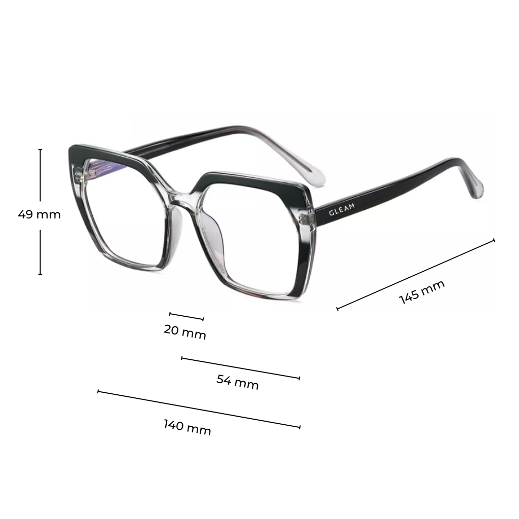 Measurement Details of Black Blue Light-Blocking Sunglasses in Auxiliary View